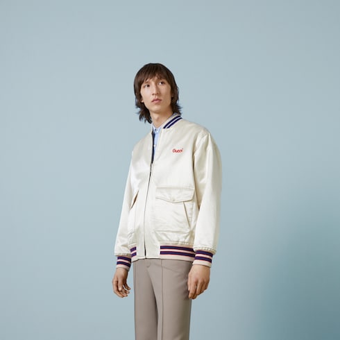 Reversible nylon full-zip blouson with an all-over pattern