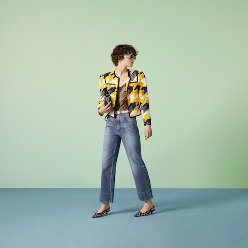 Geometric houndstooth print viscose jacket