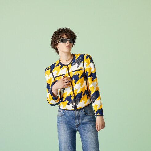 Geometric houndstooth print viscose jacket