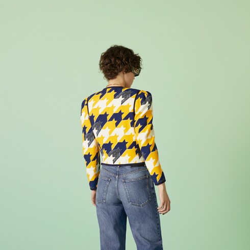Geometric houndstooth print viscose jacket