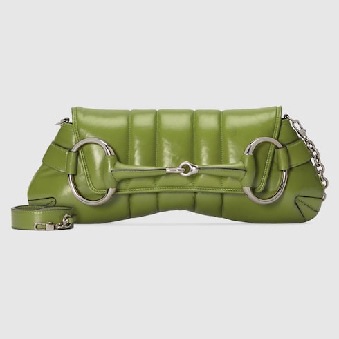MittelgroBe Gucci Horsebit Chain Schultertasche in grunes Leder GUCCI DE
