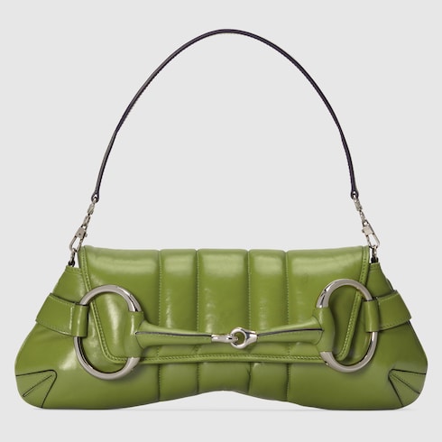 MittelgroBe Gucci Horsebit Chain Schultertasche in grunes Leder GUCCI DE