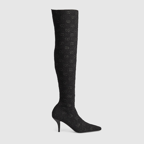 Black fabric knee high boots on sale