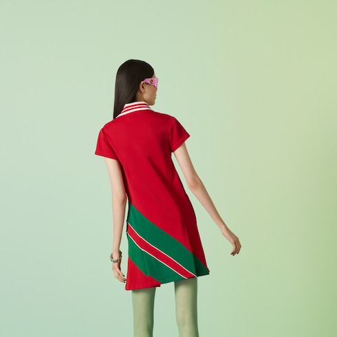 Cotton piquet polo dress in red | GUCCI® SG