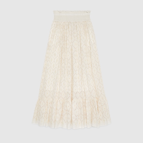 Double G floral broderie anglaise skirt in ivory | GUCCI® SG