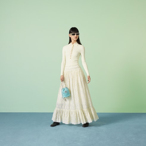 Double G floral broderie anglaise skirt in ivory | GUCCI® SG