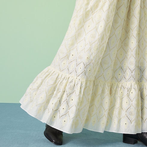 Double G floral broderie anglaise skirt in ivory | GUCCI® SG