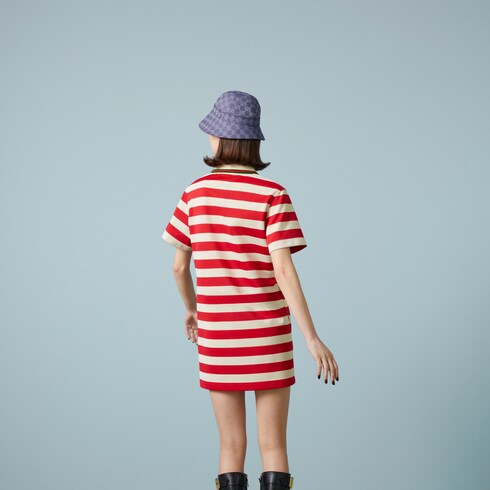 Striped fabric polo dress in red and ivory | GUCCI AU