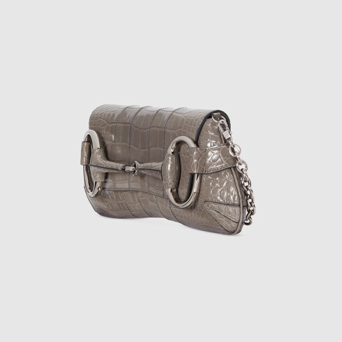 Sac paule Gucci Horsebit Chain en crocodile taille moyenne