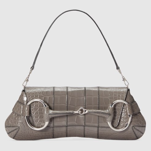 Sac paule Gucci Horsebit Chain en crocodile taille moyenne