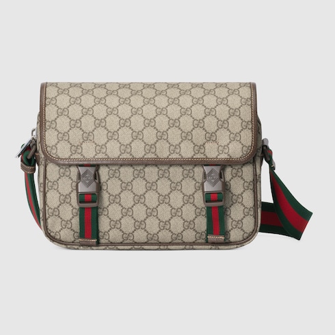 Gucci Gg Supreme Badge Messenger Bag in Brown for Men