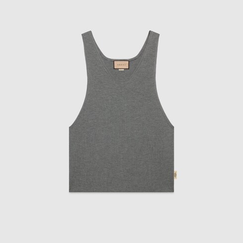 Rib knit wool silk tank top in grey | GUCCI® TH