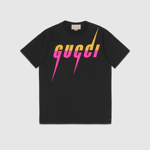 AUTHENTIC GUCCI RED/GREEN BLADE PRINTED LOGO WHITE T-SHIRT SIZE M