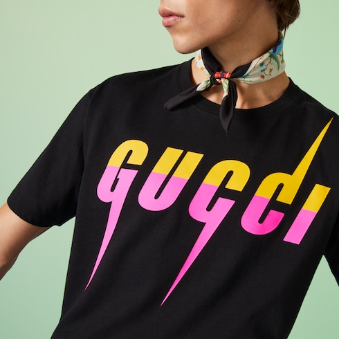 Cotton T shirt with Gucci Blade print in black GUCCI US