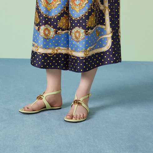 Women's thong sandal with Double G in light green leather | GUCCI® SG