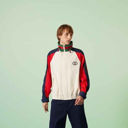 Cotton nylon jacket with patch in multicolor | GUCCI® Canada