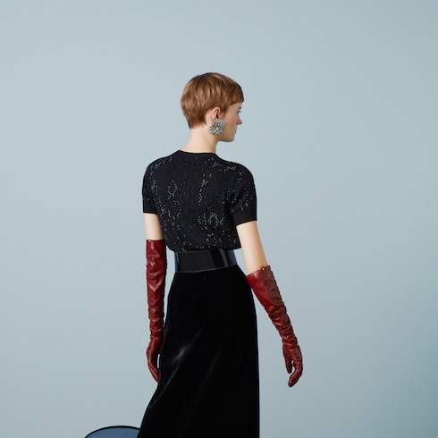 Blusa de lana fina y cristales GG