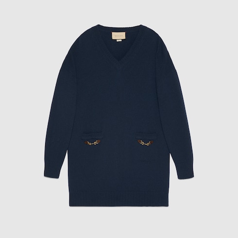バレンシアガカシミヤ100%ロングニットカーディガンVネック銀