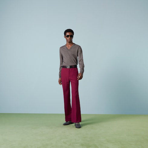Wool V neck jumper with embroidery
