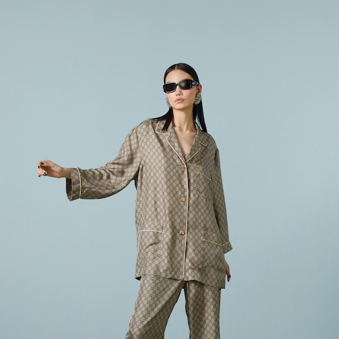 Рубашка из шелка с орнаментом GG Supreme