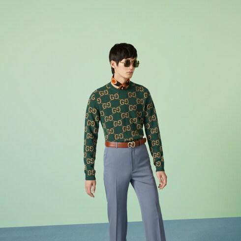 Sueter de jacquard de lana con GG inverde y camel GUCCI MX