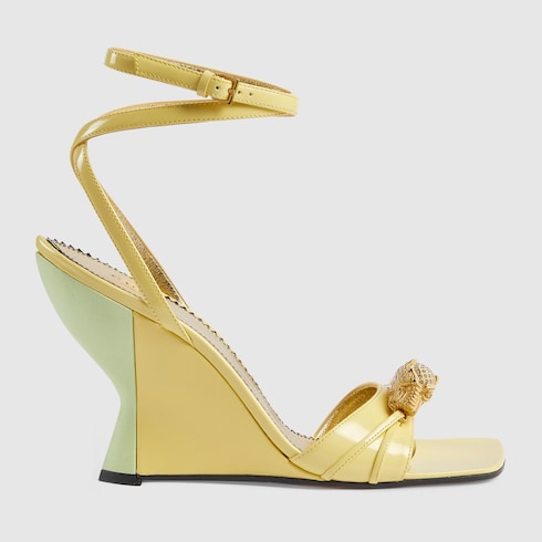 Women's high heel sandal with hardware in yellow patent