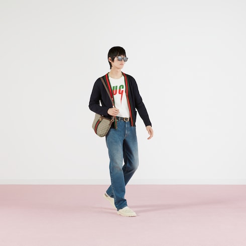 White Cotton T-Shirt With Gucci Blade Print | GUCCI® US