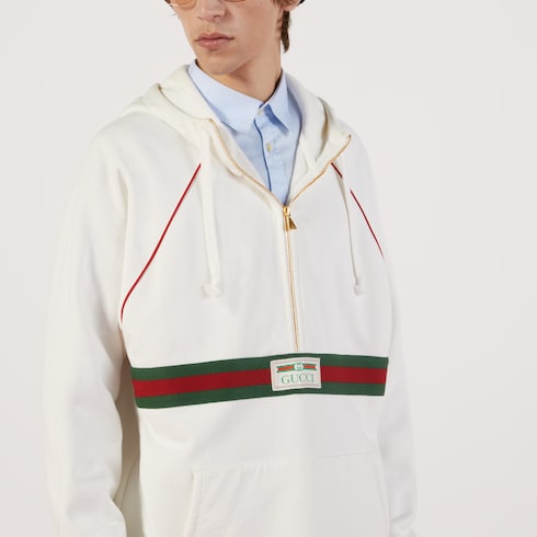 Sweatshirt with Web and Gucci label in White Ready to wear GUCCI SI