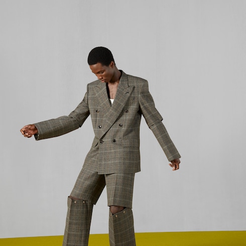 Prince of Wales check jacket in grey and black | GUCCI® US