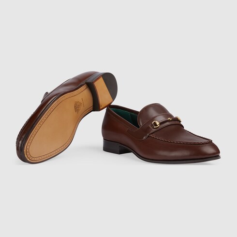 Men's gucci brown leather loafers sales