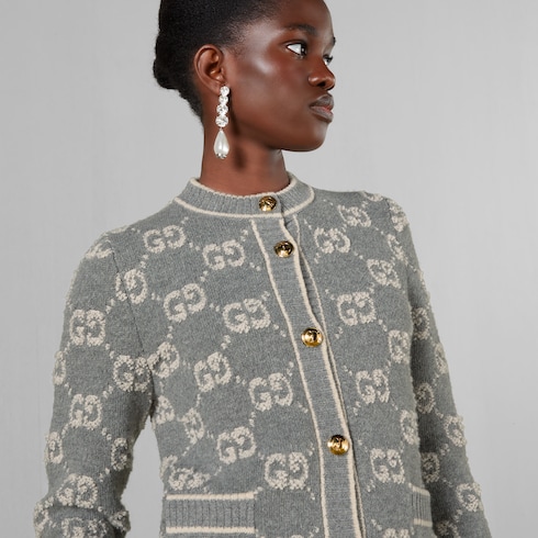 Cardigan en jacquard de laine bouclée GG