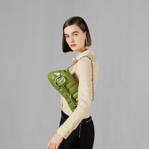Gucci Horsebit Chain medium shoulder bag in Green Leather GUCCI SI
