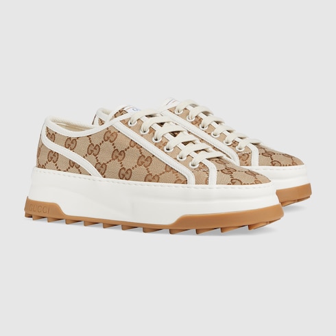 Women's GG sneaker in beige and ebony Original GG | GUCCI® US