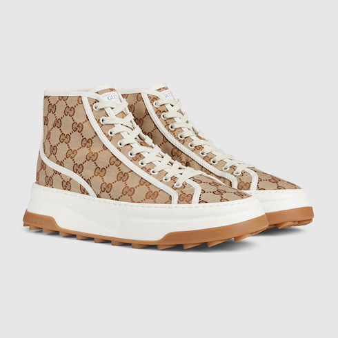 GG Canvas High Top Sneakers in Beige - Gucci