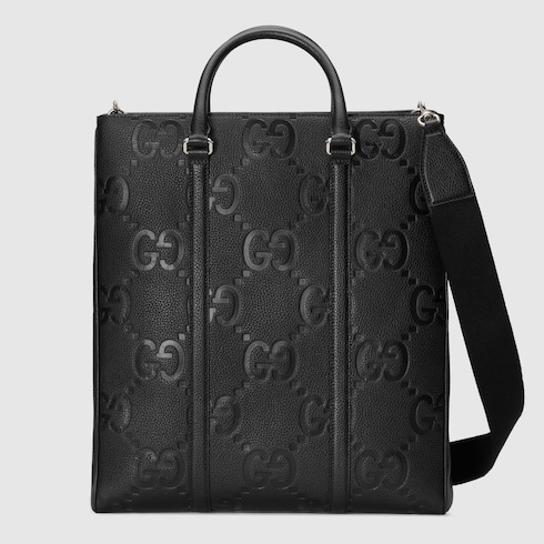 Jumbo GG medium tote bag in black leather | GUCCI® US