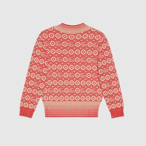 Pull pour enfant en coton avec motif Double G en rouge et beige