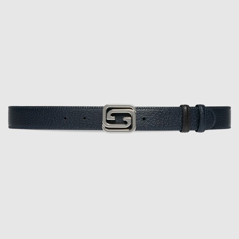 Ceinture r versible avec d tail GG carr en cuir noir et bleu