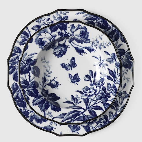 Suppenteller mit Rand und Herbarium-Motiv, 2er-Set