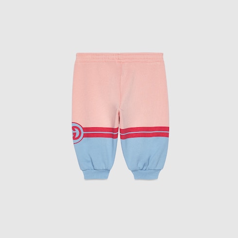 Baby felted cotton trousers in light blue and pink GUCCI BE