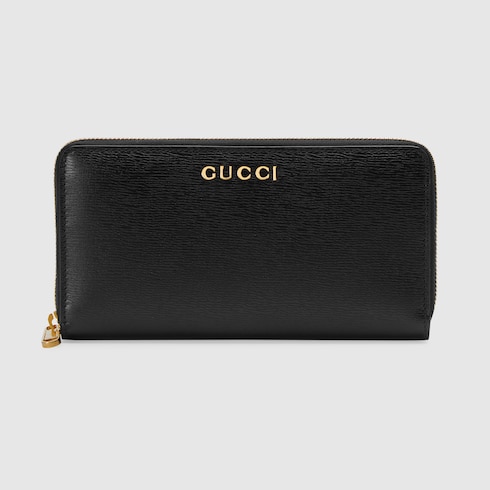 GUCCI スクリプト ジップアラウンドウォレットブラック レザー