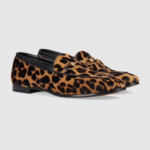 Mocassino Gucci Jordaan donna in tessuto effetto cavallino marrone