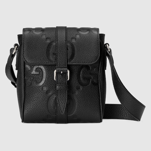 Jumbo GG small messenger bag in black leather | GUCCI® US