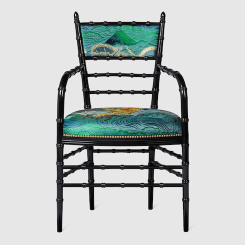 Chiavari Stuhl mit Armlehne und Tiger-Jacquard