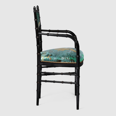 Sedia Chiavarina jacquard con tigre e poggiabraccia