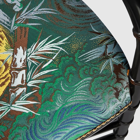 Sedia Chiavarina jacquard con tigre e poggiabraccia