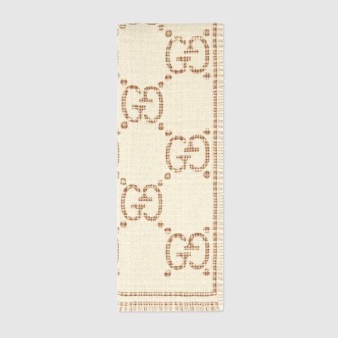 GUCCI scarf shawl GG Guccissima 140x140 cm wool silk 281942 beige