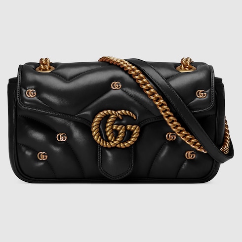 Sac a epaule GG Marmont petite taille en cuir noir GUCCI LU
