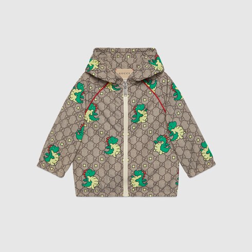 Baby hooded zip jacket in beige and ebony | GUCCI® 香港