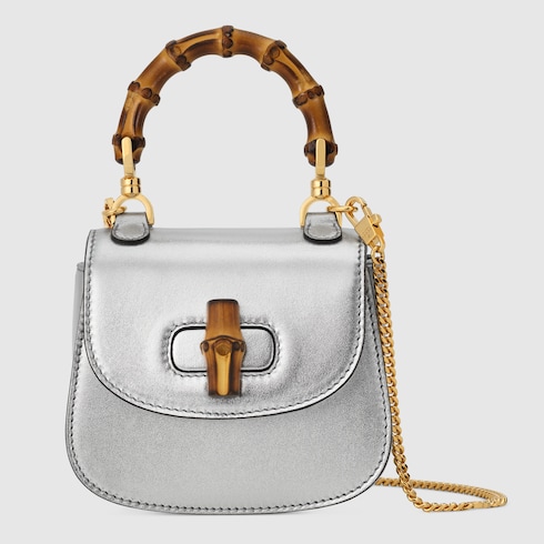 Gucci Bamboo 1947 super mini bag in metallic silver leather