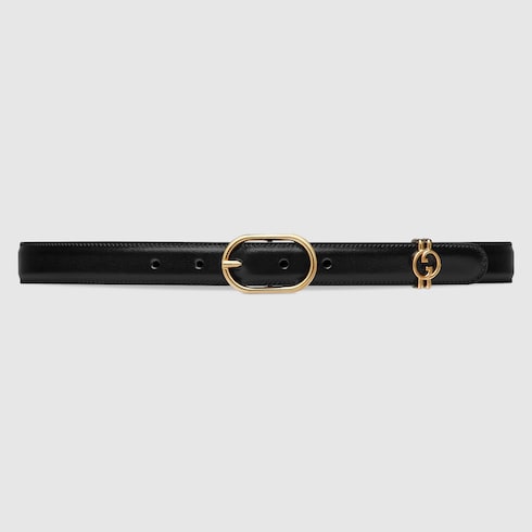 Belt with Round Interlocking G in Black Leather GUCCI SI